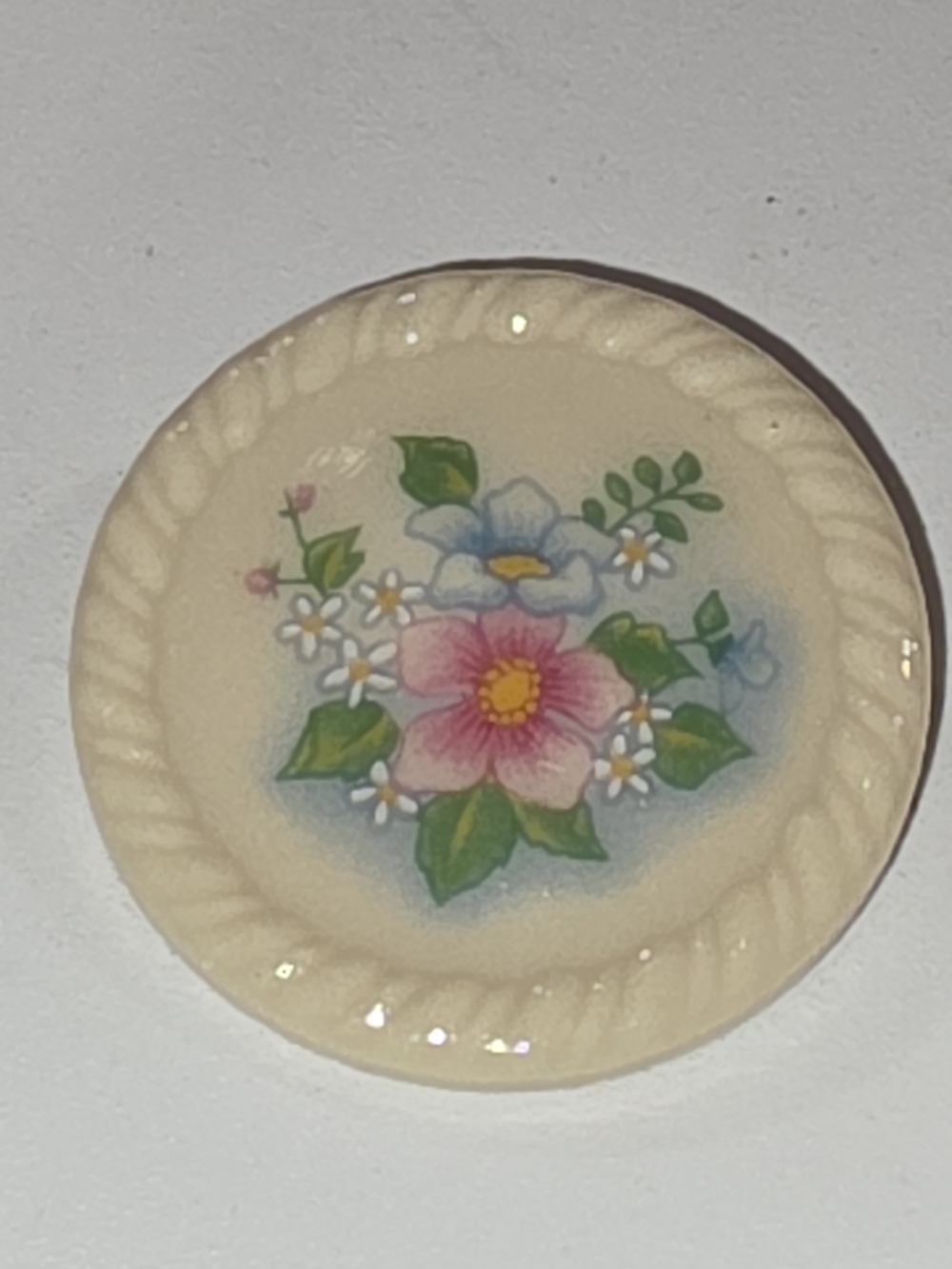 Vintage Marked Avon Floral Ceramic Brooch/Pastel Pink & Blue